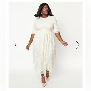Ivory Lace Midi Dress - NWOT - Unique Vintage 2X